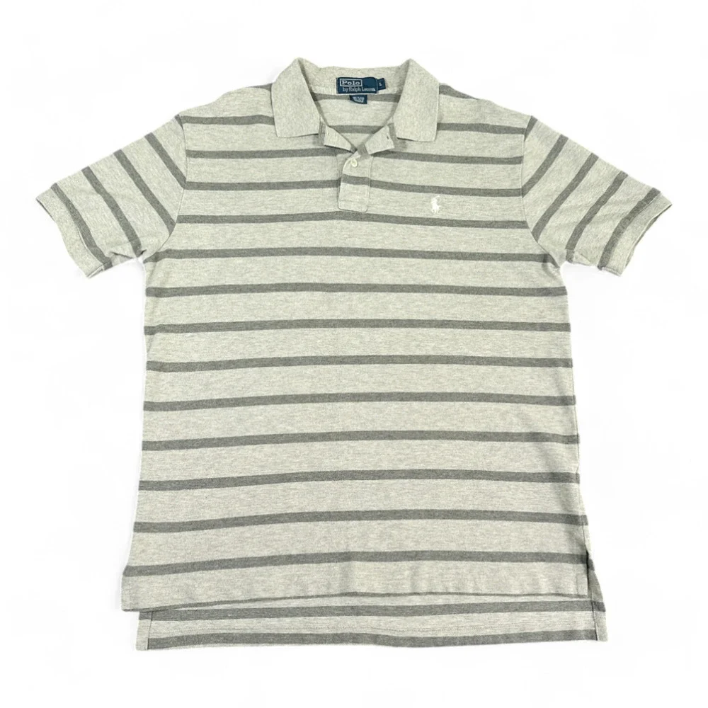 Vintage Ralph Lauren Polo Shirt Adult LARGE Gray Stripe Monochrome 90s